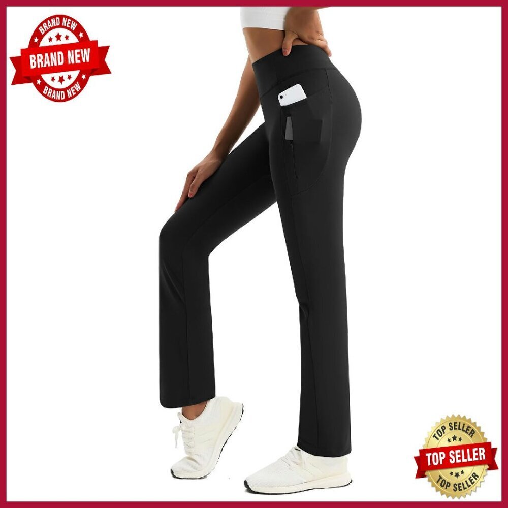 Fleece Lined Straight Leg Yoga Pants with Pockets Water Resistant